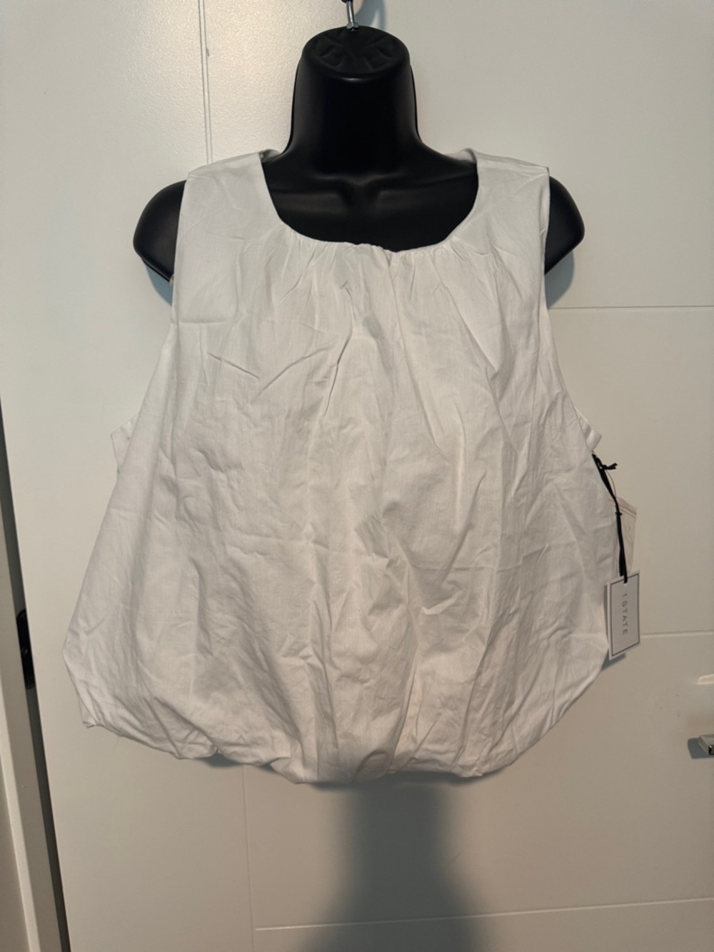 Sleeveless Bubble-Hem Tank Top in White